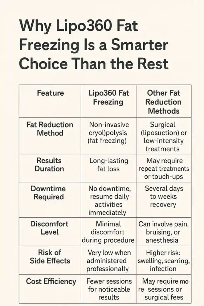 Is it possible to permanently freeze fat cells? 2 Table showing benefits of fat freezing to remove fat cells Hemel Hempstead from Lipo 360