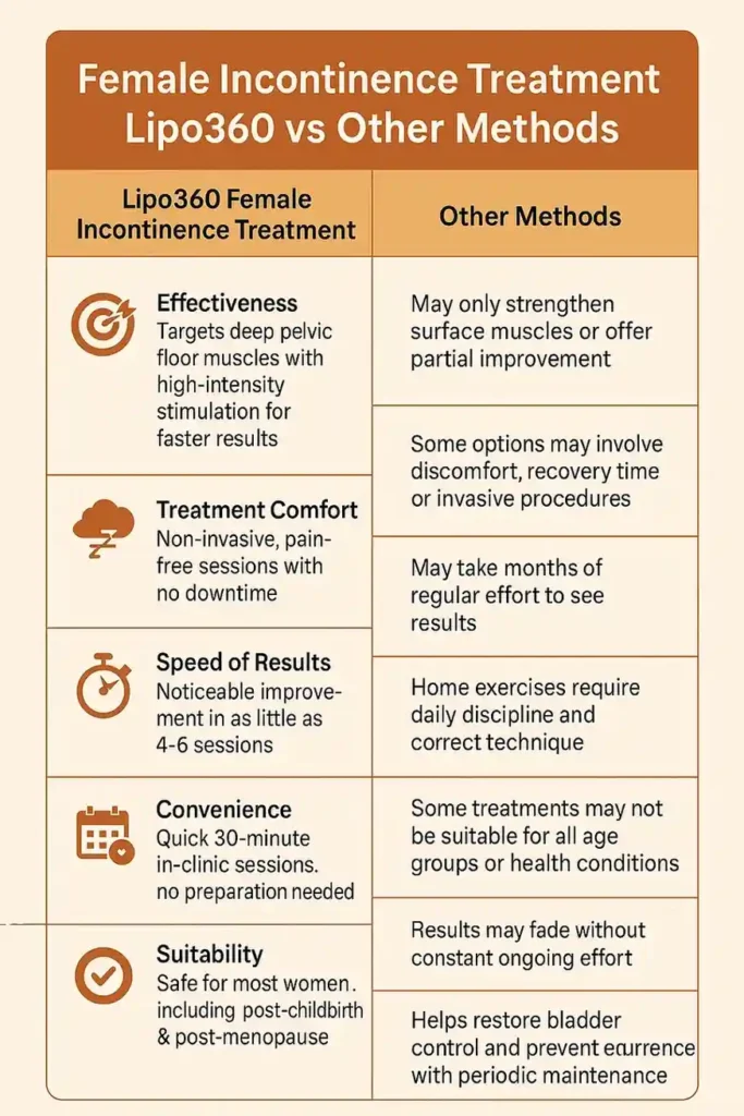 Comprehensive Guide To Female Incontinence Treatment Options 1 Table showing benefits of incontinence treatment Hemel Hempstead
